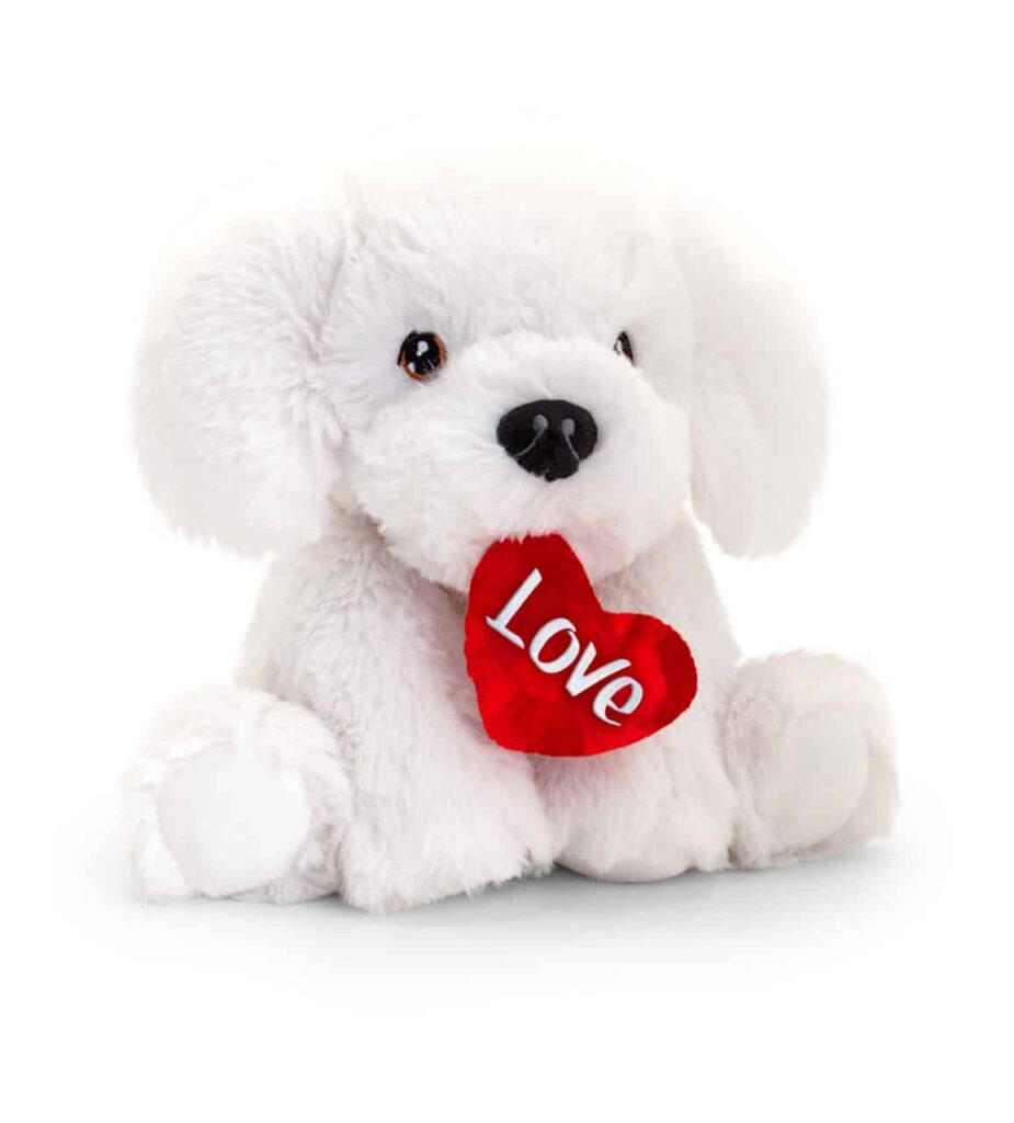 Keeleco Bichon Frise dog teddy with love heart 25cm